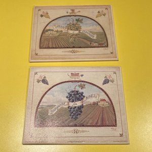 Vintage ~ Wooden Wine Pictures ~ Set of 2 ~ Red and White Grapes